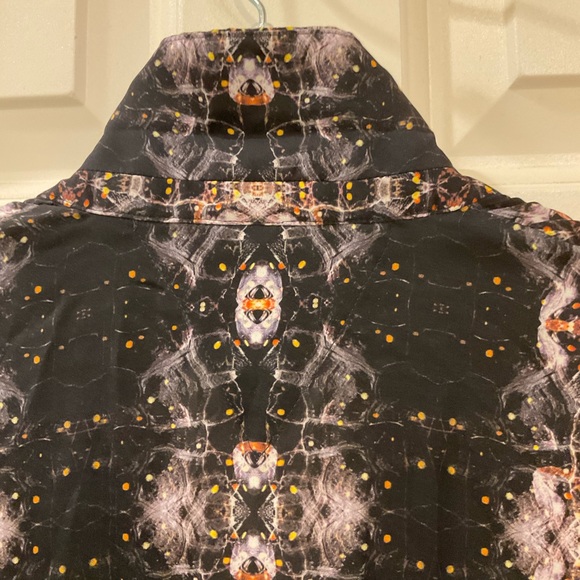 Theyshen’s Theory Beasy Printed Long Sleeve Silk Tunic Blouse, Split Neck, Sz S - Picture 8 of 12